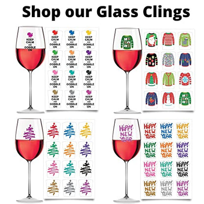 Turkey Wine Glass Decal Drink Markers 12pc Reusable Static Cling Stickers Thanksgiving