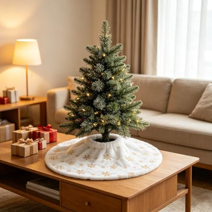 Plush Christmas Tree Skirt 11.8 Inch with Gold Snowflakes for Holiday Decor