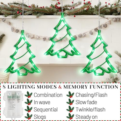 Christmas Tree Window Lights - 30 LEDs, 8 Modes, Timer, USB & Battery Operated - Indoor Outdoor Decoration - Variation: Christmas Tree