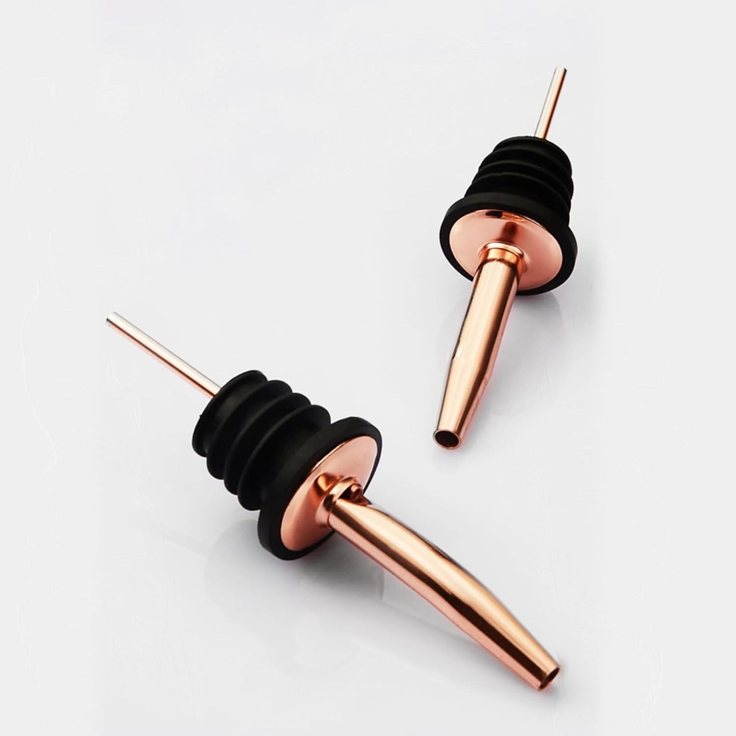 Stainless Steel Copper Liquor Pour Spouts Set - Tapered Speed Pours Nozzles with Rubber Dust Caps | Pourers For Alcohol, Olive Oil & Liquor Bottles | Bartender Accessories for Bar & Home Use