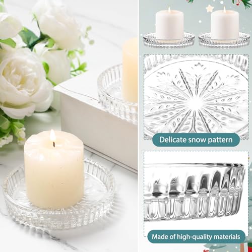 12 Pcs Snowflake Glass Candle Holders - 3.74 Inch Clear Winter Candle Plates for Holiday Decor
