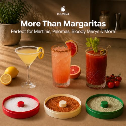 Cocktail Glass Rimmer Set with 3 Stacking Trays for Salt Sugar Chili & More
