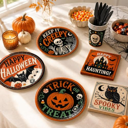 Halloween Party Supplies Set with Plates Cups Napkins Cutlery for Spooky Celebration