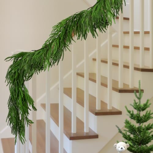 2 Pack 6 Ft Artificial Norfolk Pine Garland - Realistic Christmas Greenery, Holiday Decor, Style A