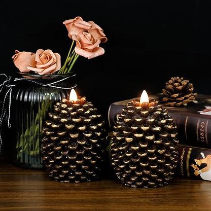 Brown Flameless Candles with 6H Timer - Battery Operated LED Pine Cones