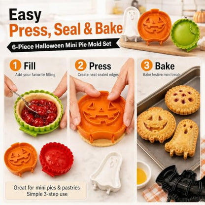 Halloween Mini Hand Pie Mold Set B - Fall Themed Baking Supplies, Reusable Plastic