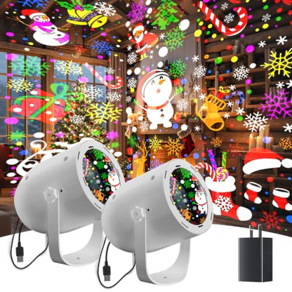 Christmas Projector Lights 2-Pack with 9 Dynamic Snowflake & Holiday Patterns - USB Powered, Indoor & Outdoor Decor