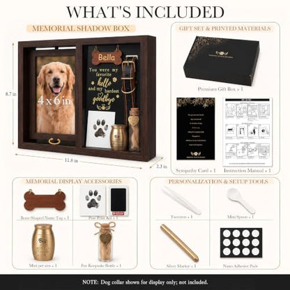Brown Dog Memorial Shadow Box Gifts for Loss of Pet - Sympathy Keepsake