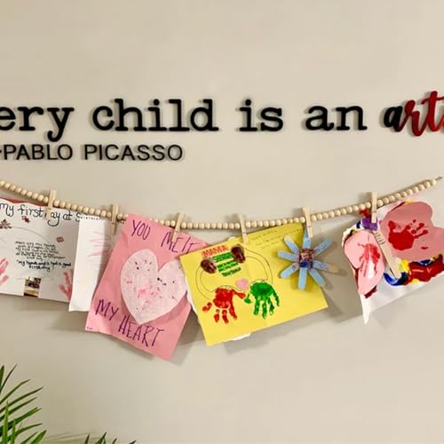 2-Pack Kids Art Display Garlands - 62-Inch Wooden Photo Strings with Clips
