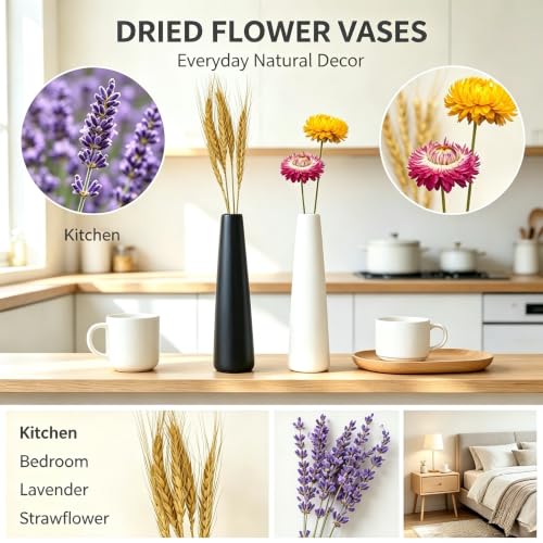 2-Pack Shatter-Resistant Vase Set with Dried Flowers for Tabletop Decor