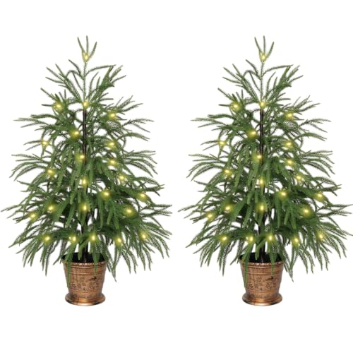 Set of 2 3ft Norfolk Pine Artificial Christmas Trees - Small Potted Holiday Decor