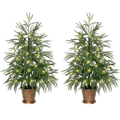 Set of 2 3ft Norfolk Pine Artificial Christmas Trees - Small Potted Holiday Decor