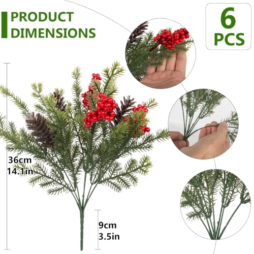 Artificial Christmas Pine Branches 6 Pack Outdoor Decor - Realistic Winter Greenery