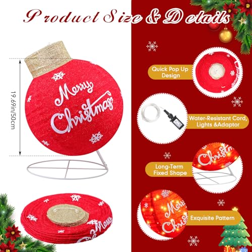 Large Outdoor Christmas Ball Lighted Ornament Set - 4 Collapsible Decor with LED Lights