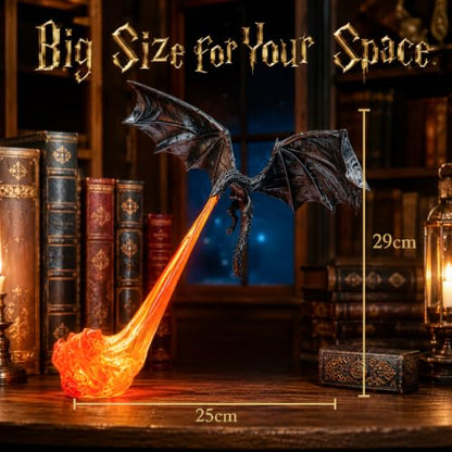3D Fire-Breathing Dragon Shelf Decor with LED Light, Fantasy Bookend