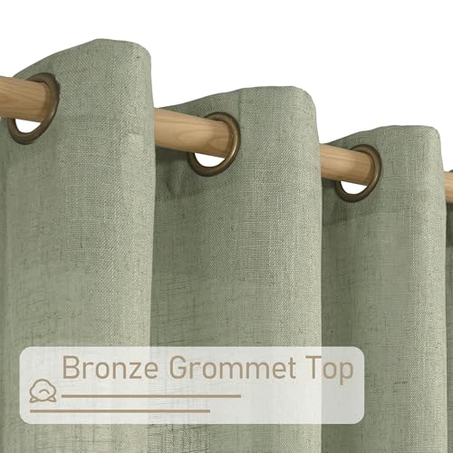 Semi Sheer Linen Curtains 52 x 54 Inch - Sage Green, Pack of 2