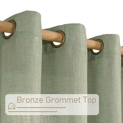 Semi Sheer Linen Curtains 52 x 54 Inch - Sage Green, Pack of 2