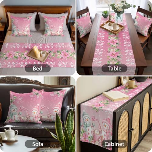 94x20 Inch Pink Bed Runner with Pillow Covers Set for King Bed Xmas Decor