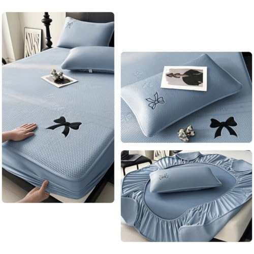 Cooling Mattress Protector Queen Blue 90x190cm Fitted Sheet Bed Cover