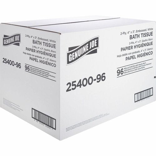 Genuine Joe Standard Bath Tissue, 3" x 4", 2-Ply, 400 Sheets/Roll, 96 Count