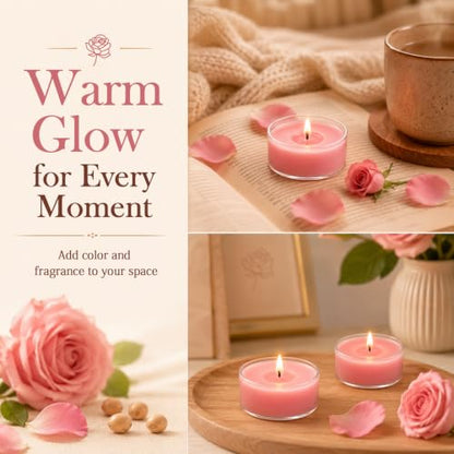 Pink Rose Scented Tea Light Candles 50 Pack Natural Soy Wax