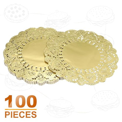 Gold Lace Paper Doilies 5.5 Inch - 100 Pcs Disposable Table Decor
