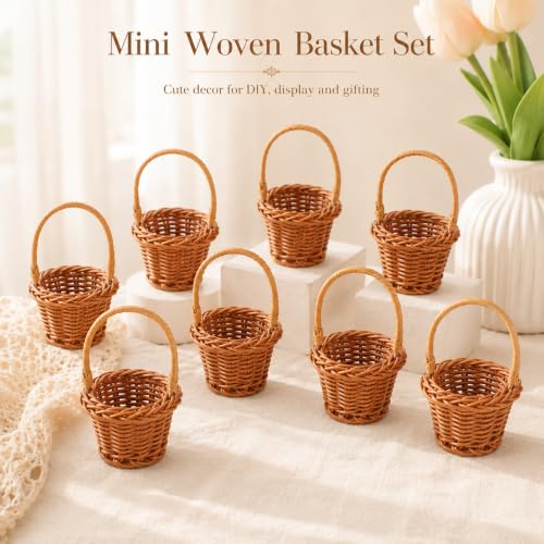 Miniature Rattan Baskets Set of 8 Small Decorative Woven Baskets