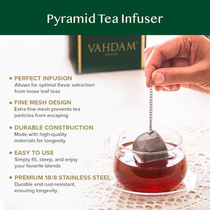 VAHDAM Perfect Serve Tea Spoon | Get 2 Infusers Free | Stainless Steel, Perfect Measure Loose Leaf Tea Spoon With Extra Square Tea Infuser & Pyramid Tea Infuser - Durable Tea Maker