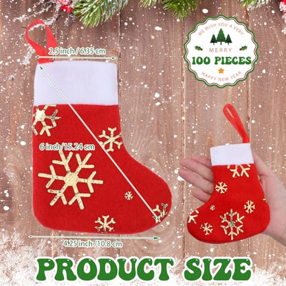 Mini Christmas Stockings Bulk 100 Pcs Glitter Snowflake Plush Knitted Holiday Decor