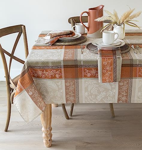 Benson Mills Heirloom Harvest Tablecloth - Terracotta 60x84 Inch Rectangular, Autumn Foliage Design