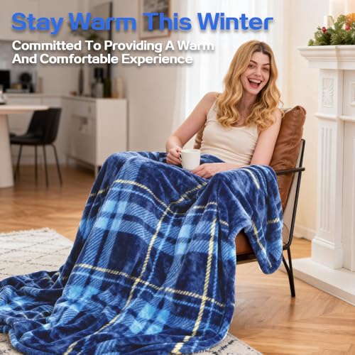 Electric Heated Blanket Twin Blue 62x84 inch with Auto Off & 10 Heat Levels