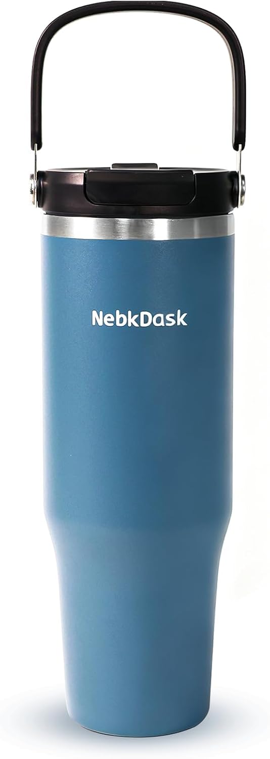 Skiennix 40 Oz Insulated Stainless Steel Water Bottle - 2-in-1 Straw & Spout Lid, Leak-Proof, Blue