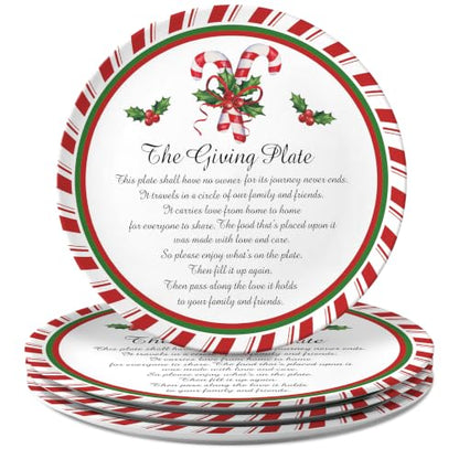 Candy Cane Christmas Giving Plates 4 Pack - 10x10 Inch Holiday Dinnerware