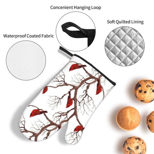 Winter Cardinal Oven Mitts and Pot Holders Set - Birds Cardinal Variation