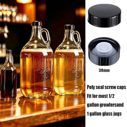 12 Pack 38mm Poly Seal Screw Taperseal Growler Caps Leak-Proof Black