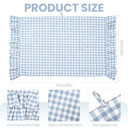 Gingham Kitchen Towels 2-Pack Cotton Ruffled Dish Towels 18x28 Inches - Blue