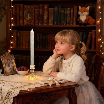 LED Flameless Taper Candles with Illuminated Crystal Silver Holder - 6 Pack