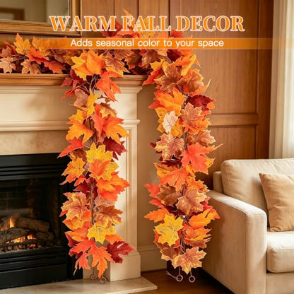 Artificial Maple Leaf Garland 2 Pack Fall Decor 5.9Ft Orange Autumn Thanksgiving