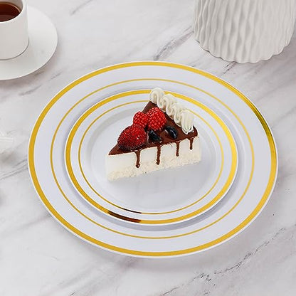 Gold Disposable Plastic Bowls and Plates Set for Parties Weddings Catering