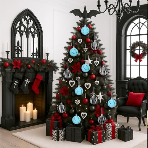 12 Pcs Christmas Ball Ornaments Set - Black White Blue Holiday Decorations
