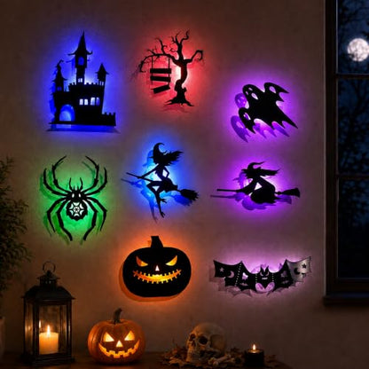 8 PCS Halloween LED Wall Lights - Bat Silhouette Decorations, Spooky Indoor Lighting