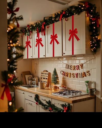 Red Christmas Cabinet Door Bows Set of 10 Large Holiday Ribbons for Festive Decor