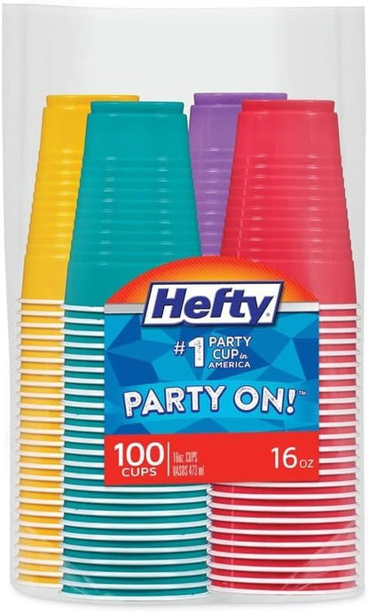 Hefty Easy Grip 16 Oz Disposable Plastic Party Cups - Assorted Colors | 100 Cups Per Pack, 4 Packs Total