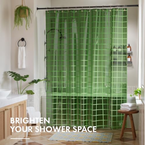 Heavy Duty Clear Shower Curtain Liner with Grid Pattern, 72x72 Inches, Green - Pack of 1