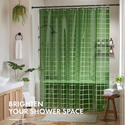 Heavy Duty Clear Shower Curtain Liner with Grid Pattern, 72x72 Inches, Green - Pack of 1