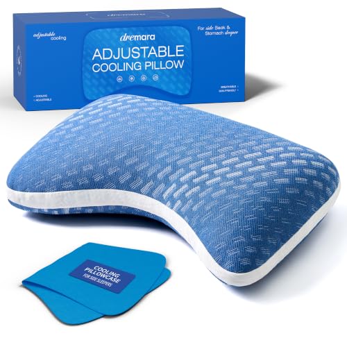 Dreamara Side Sleeper Cooling Crescent Memory Foam Pillow Queen Blue