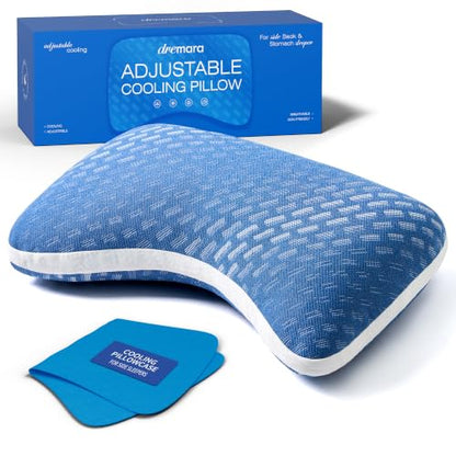 Dreamara Side Sleeper Cooling Crescent Memory Foam Pillow Queen Blue