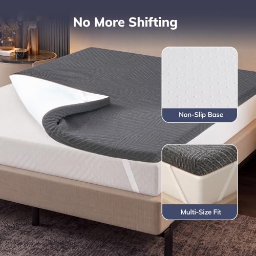 Twin 2 Inch Gel Memory Foam Mattress Topper with Graphene Cover - No Sheet Needed