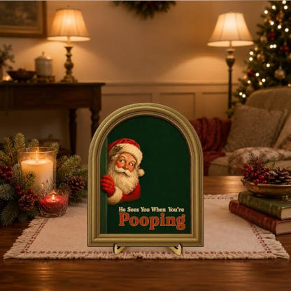 Christmas Santa Peeking Wall Art Sign - Rustic Holiday Decor - Variation 13