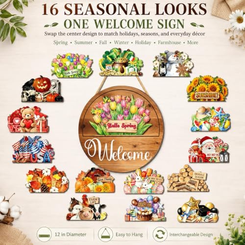 Interchangeable Seasonal Welcome Sign 12 Inch Front Door Decor - Variation 02